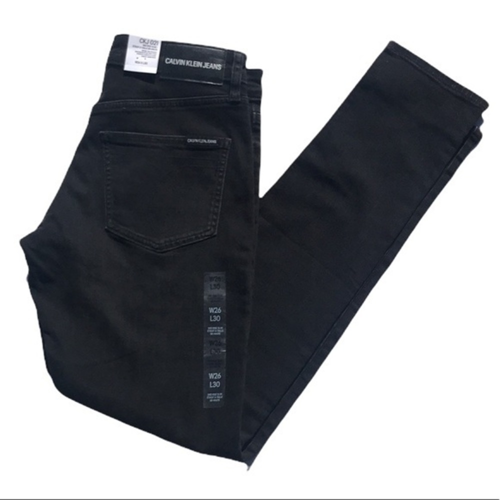 Calvin Klein Jeans CKJ 011 Mid Rise Skinny Distressed Black‎ Jeans W26 X L30 New